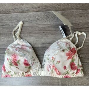 Maidenform Vintage Floral Lace Bralette Front Closure Pink White 97382 34B NEW